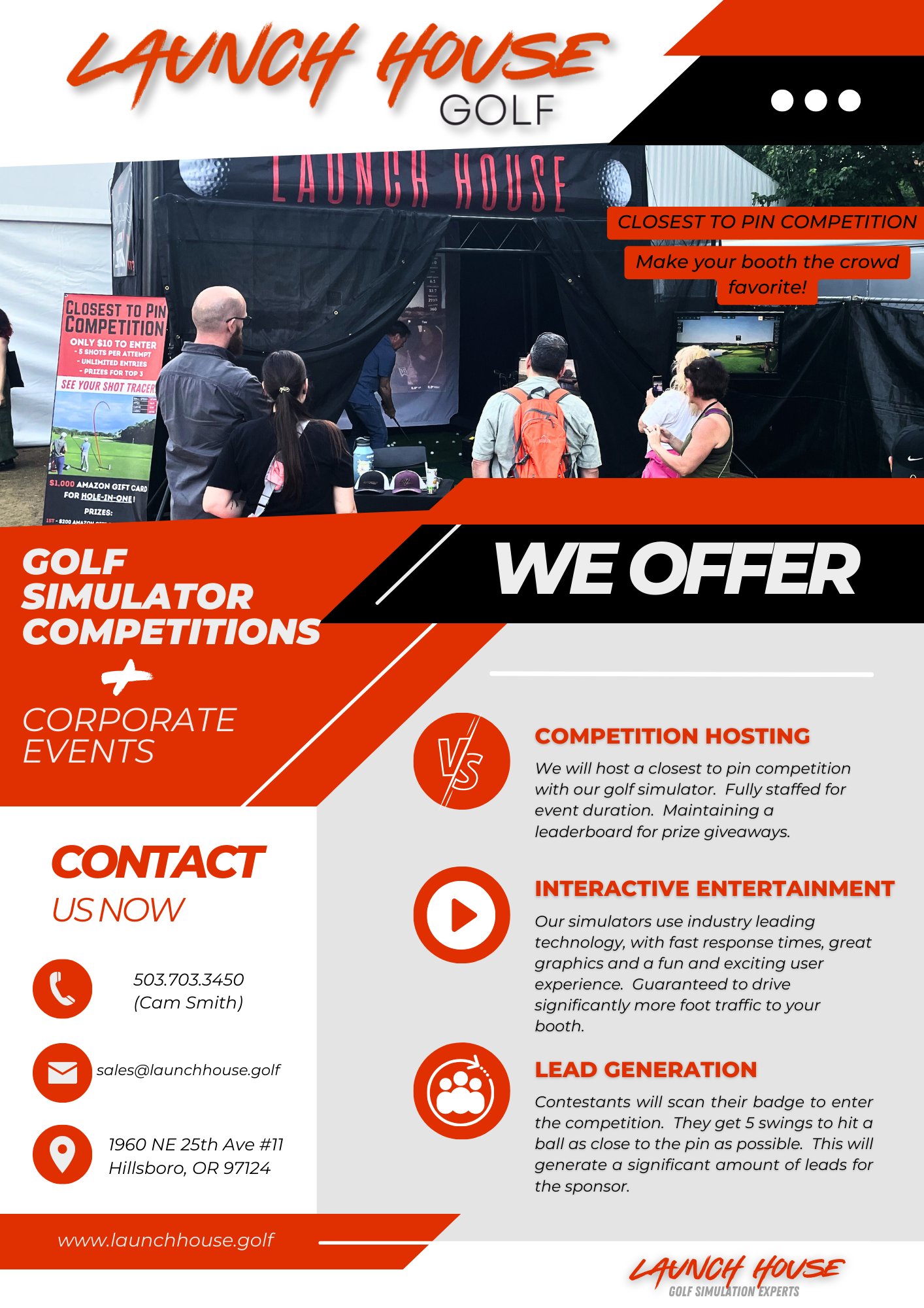 Indoor and Outdoor Golf simulator competitions flyer near you hosted by Launch House Golf